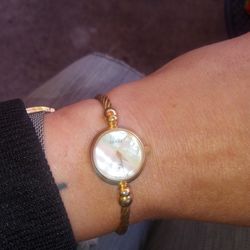 Gold Plated Gucci Watch With Mother Of Pearl Face 