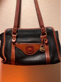 Vintage Dooney & Bourke Pebble Grain Leather Two Strap Shoulder Bag Satchel Black