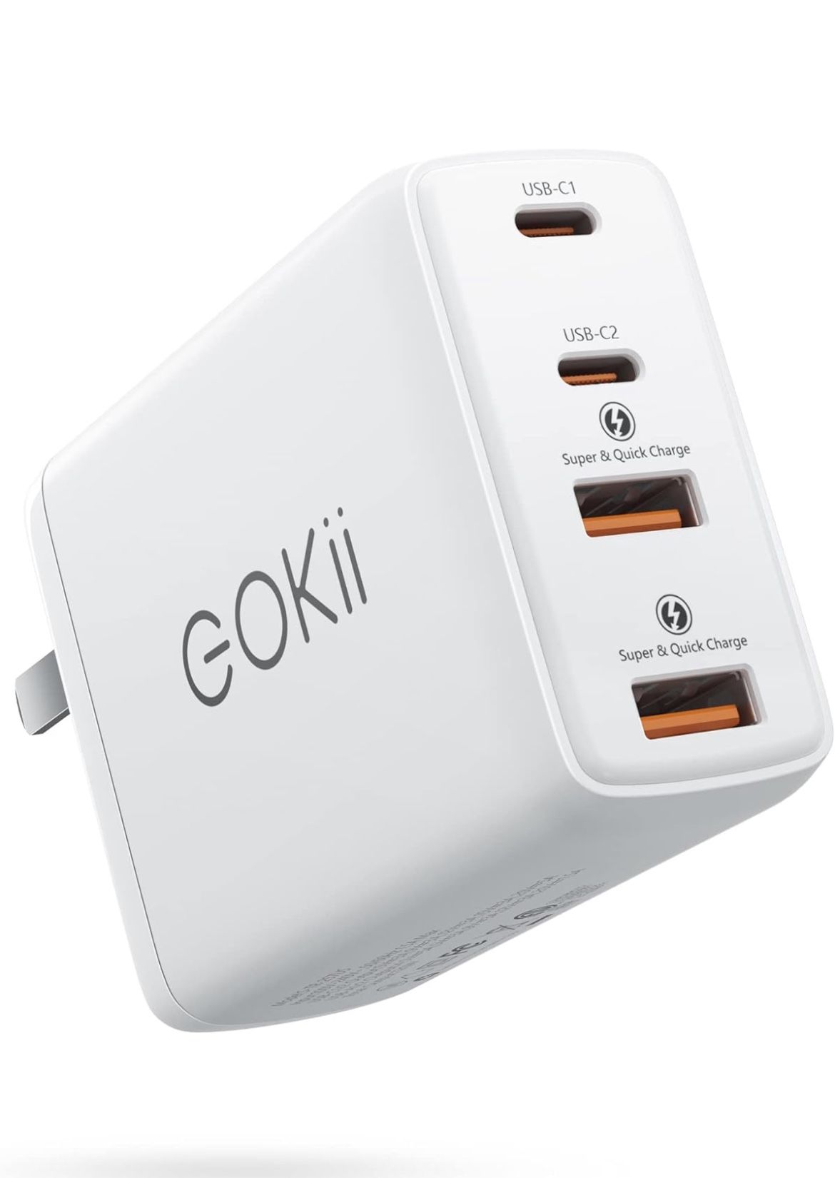 Eokii USB C Wall Charger 120W, 4-Port Type C Fast Charging Station Foldable Portable Travel PD 3.0 Compatible with Laptops, Smartphones, Tablets, Came