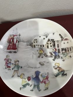 Anzberg W.Germany Christmas Snowball Scene Plate
