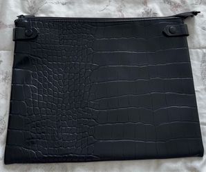 BEIS black crocodile embossed faux leather zipper pouch clutch bag, size 12x10