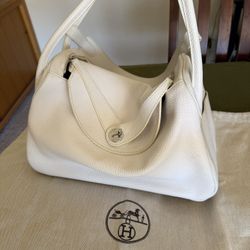 White Hermès Lindy 34 Handbag Real leather With Dust Cover– Good Condition