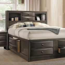 Brand New Gray/Black/Brown Full Size Captain Bedframe With Storage Drawers
