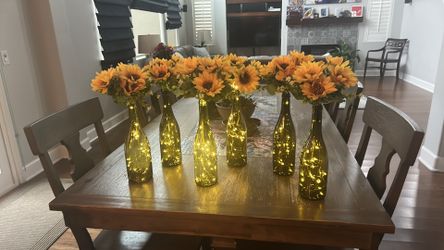 Sunflower wine bottles with battery operated lights