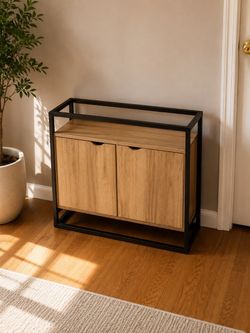 Modern Black & Wood Storage Cabinet – Glass Top Missing