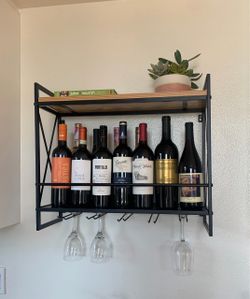 Wall-Mounted Wine Rack with Glass Holders