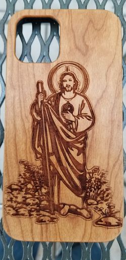 San Judas design laser engraved wood case for iPhone and Samsung Galaxy
