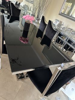 Dining Set Black And Silver 