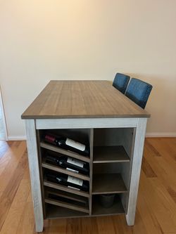 4-Piece Counter-Height Dining Set with Wine Rack & Storage Kitchen Island with Wine Rack