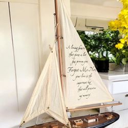 Authentic  decorative wooden sailboat sculpture..Rare Find