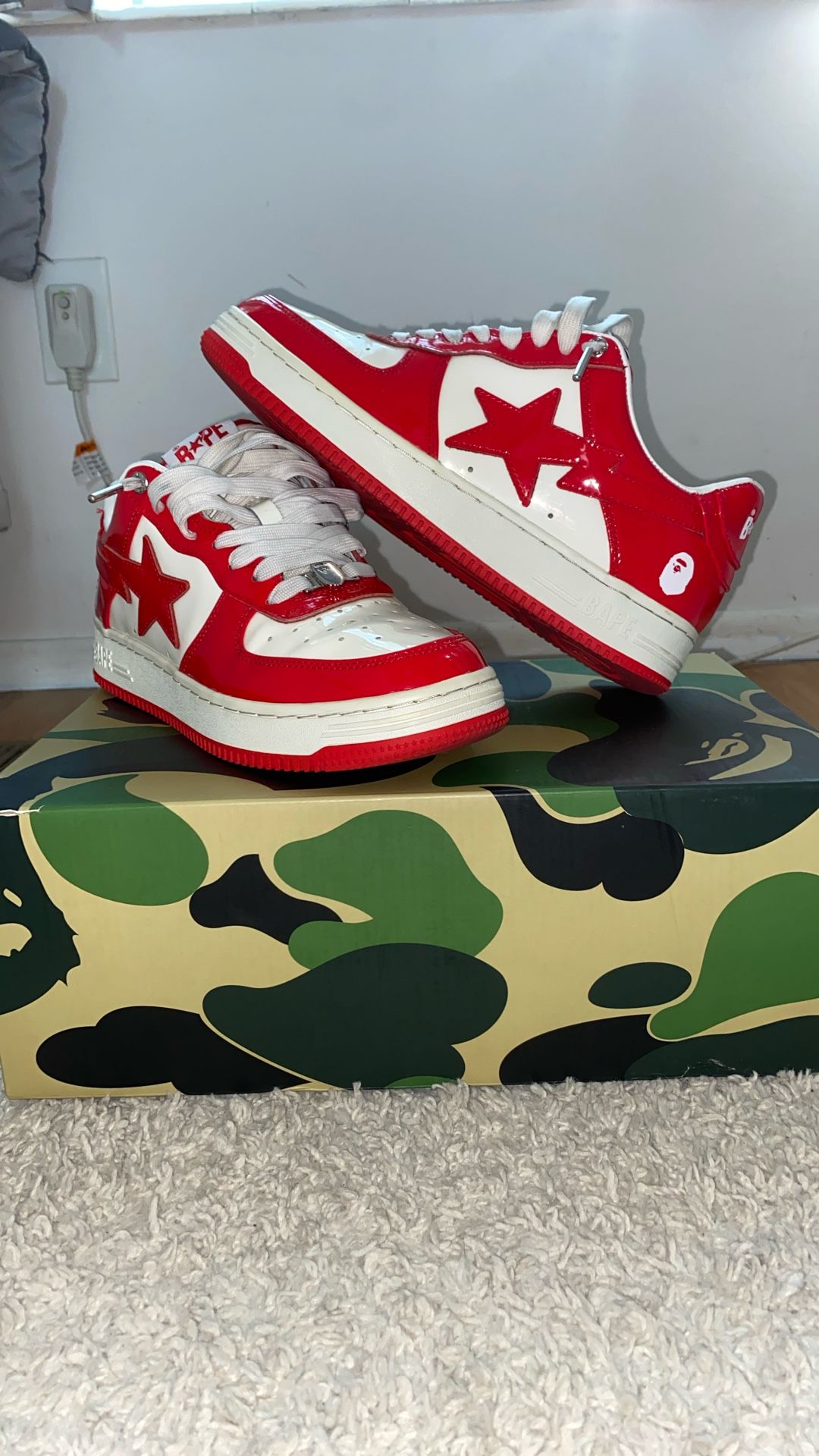 A Bathing Ape Bape Sta Patent Leather White Red (2023)