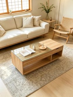 47in Led coffee table /Modern Wooden Center/ Lighted & Electric Living Room Accent Table with Glass Table