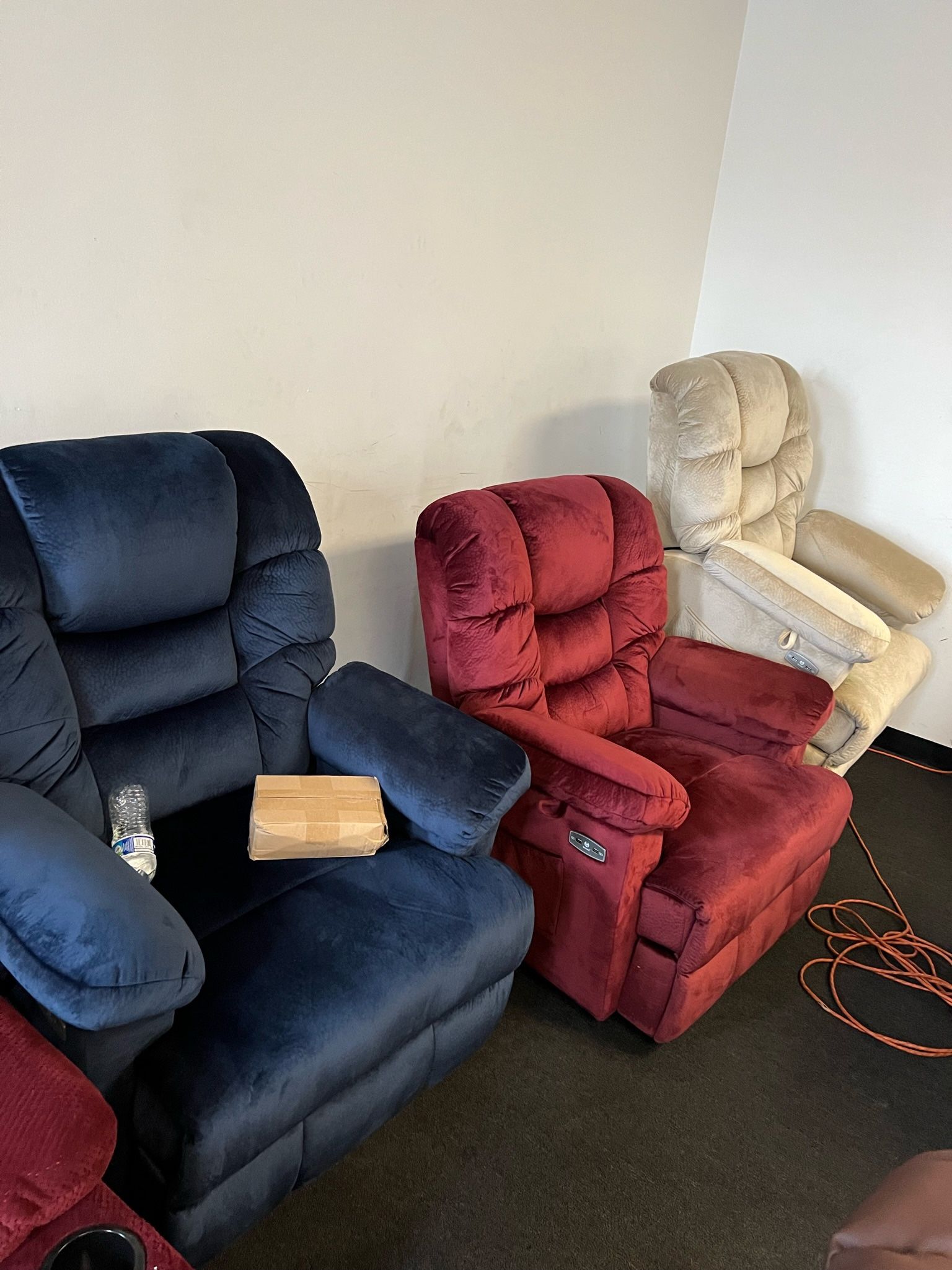 Burgundy Fabric Lay Flat Recliner with Extended Footrest 7630