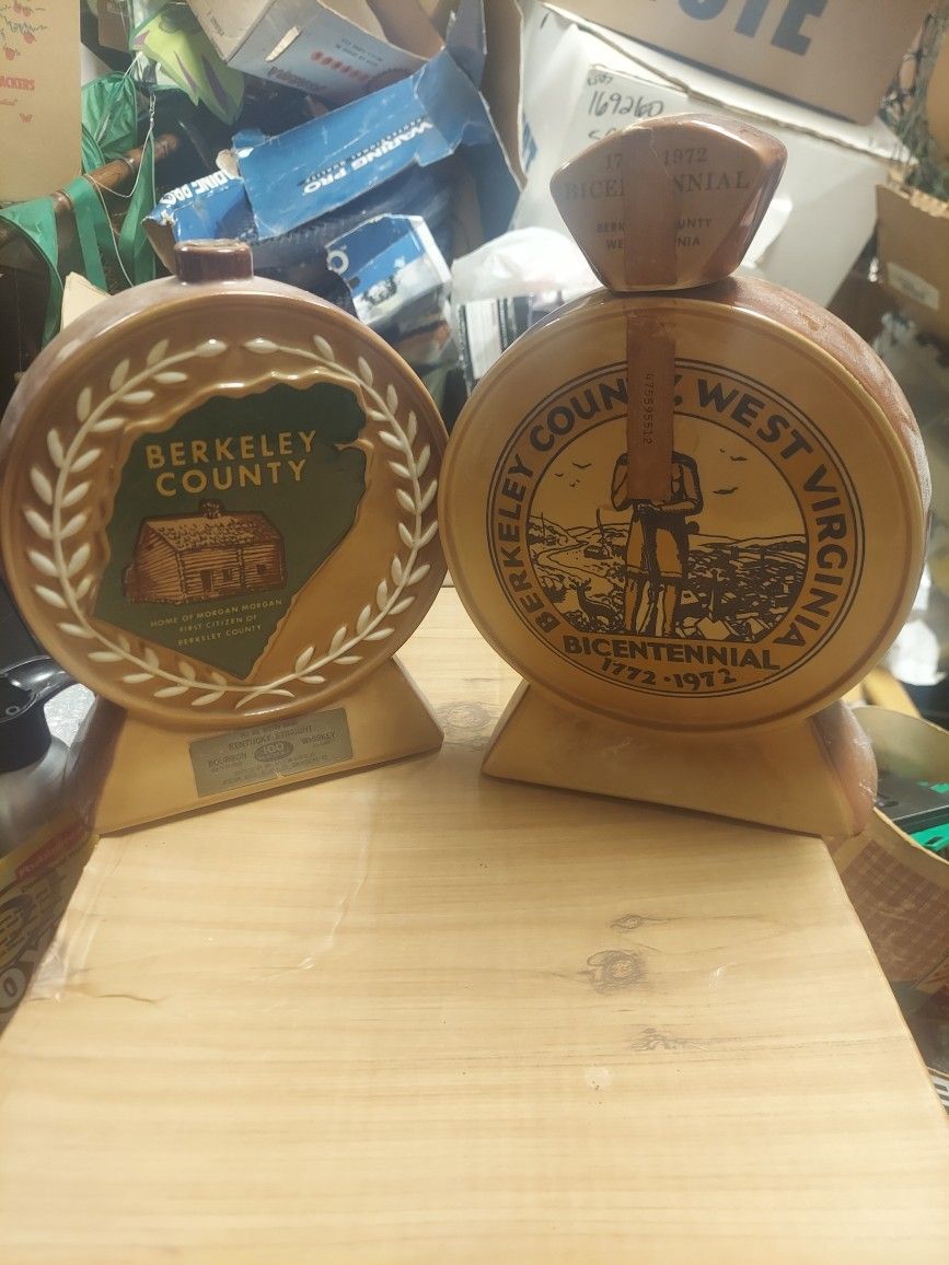 2 1972 Jim Beam Whiskey Berkely County Bicentennial Decanters