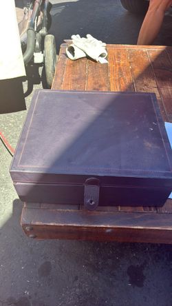 Dark Brown Leather Storage Box with Clasp