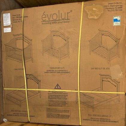 New, Evolur Aurora 5-in-1 Convertible Crib, Akoya Grey Pearl/Silver Mist