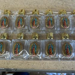 Set of 12 x Glass Holy Water Bottle 0.5 floz with Silver-lady of Guadalupe