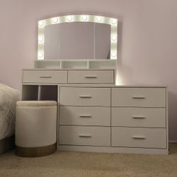 Vanity Desk with Large Mirror and 3-Color Lights