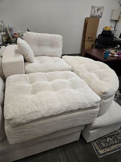 Oversized Cream Corduroy Sectional Chaise Lounge