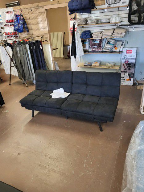 Beautiful black futon sofa split back 3 position adjustable arms $189