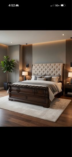 Wood bed frame and head board