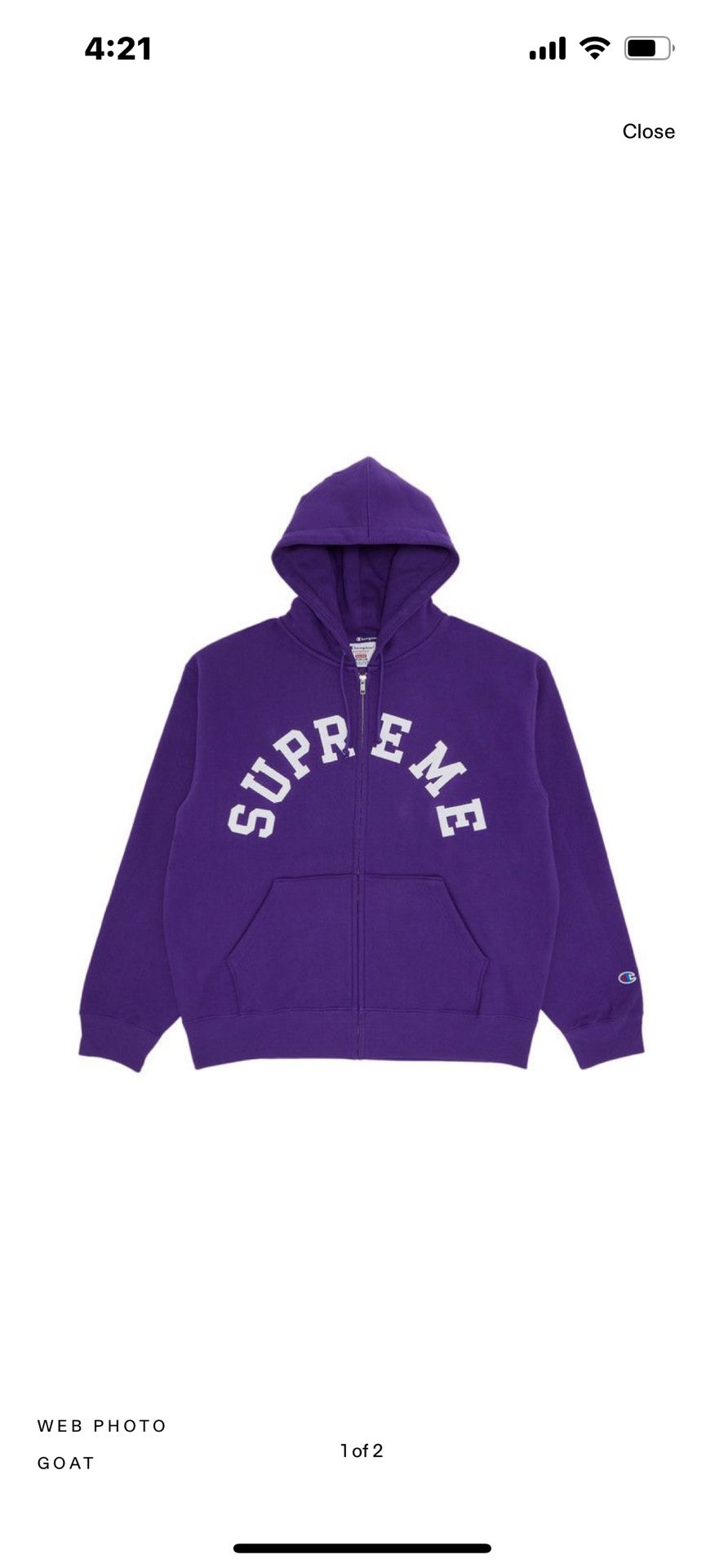 Supreme Champion Hooded Zip Up Hooded Sweatshirt Purple Size M