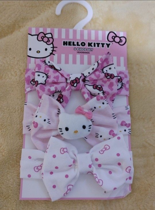 Hello Kitty 3-Piece Headband Bows Baby Set - New