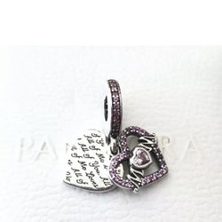 Pandora Heart and Mom Dangle Charm, Pink CZ #799402C001 +FREE Gift Box +Tag