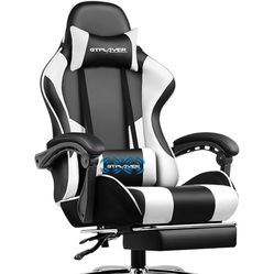 GTPLAYER Gaming Chair, Computer Chair with Footrest and Lumbar Support, Height Adjustable Game Chair with 360°-Swivel Seat and Headrest and for Office