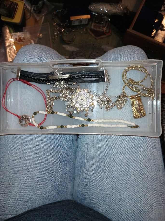 Random Costume Jewelry 3 Necklaces And 2 Bracelets 