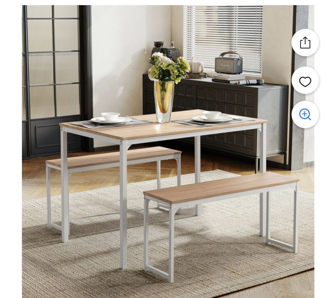 Bonzy Home patio furniture set type 3 Pcs Outdoor/Kitchen 29.5'' H Wooden Table Set with 2 Benches 4-Seating Modern Wood Look