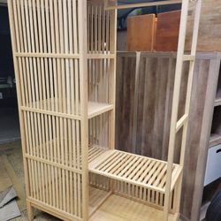 Excellent Condition Ikea Nordkisa Open Bamboo Wardrobe Closet Bookcase Organizer Shelves Shelf Unit With Sliding Bamboo Door