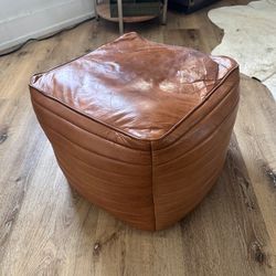Brown Leather Pouf Ottoman