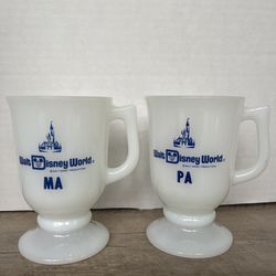 Vintage Walt Disney World Milk Glass Souvenir Pedestal Mugs