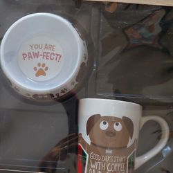 Breakfast Buddies You Are Paw-Fect! Plastic Pet Dog Bowl & Ceramic Mug Set