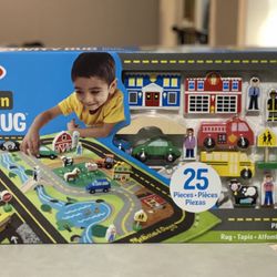 Brand New Melissa & Doug Create a Town Activity Rug Play Set, with 25 Wooden Play Pieces