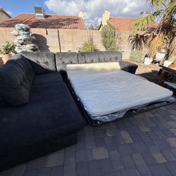 Large Sectional Sleeper Sofa w/ Pull-Out Bed – Dark Gray