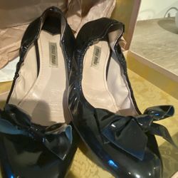 MIU MIU Patent Leather Black/ Brown Bow Flats