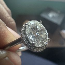 OBO 14k White Gold Moissanite Ring With Diamonds And Ban 