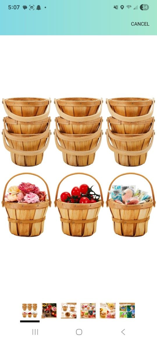 Marsui 10 Pcs Mini Wooden Apple Baskets Bulk for Gifts 4 x 5.1 Inch Mini Berry Baskets with Handle for Garden Picking Fruit Strawberry Flowers Crafts