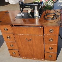 Vintage Necchi Sewing Machine In Cabinet