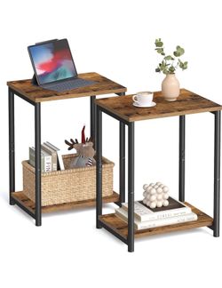 Side Tables Set of 2, Small End Table, Nightstand for Living Room, Bedroom, Office, Bathroom, Rustic Brown and Black ULET272B01