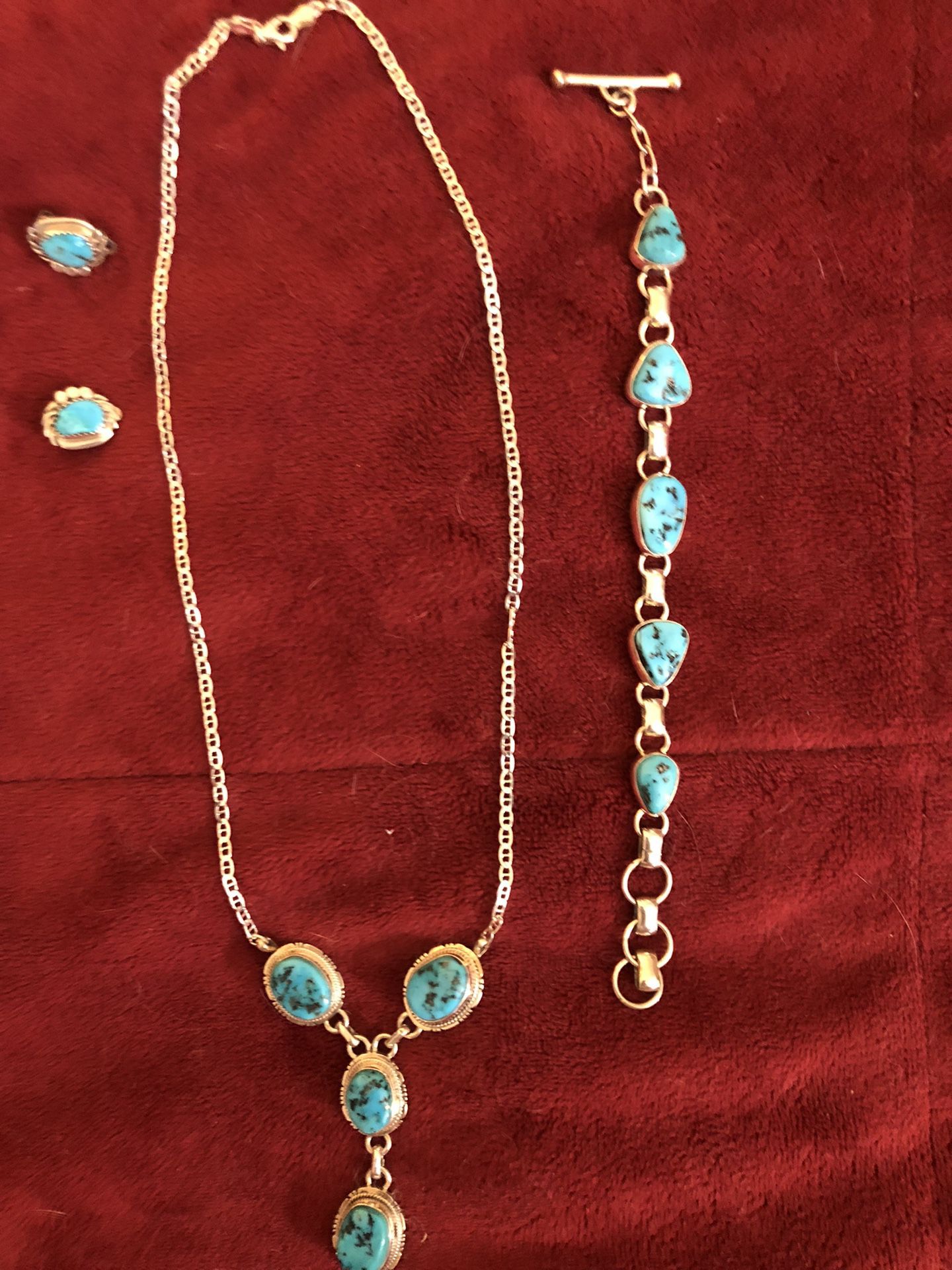 Three Piece Turquoise, Necklace, Bracelet, and Clip On Earrings