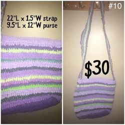 Striped Purple and Green Crocheted Purse #10
