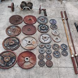 Weider International / Barbell Weights Plates Dumbell Vintage 850+ Lbs Total 