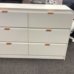 FURSUN Fluted 6 Drawers Dresser for Bedroom, 54" Wide Wooden Dresser with Metal Handle, Curved Profile Design, Modern Storage Organizer for Bedroom, L