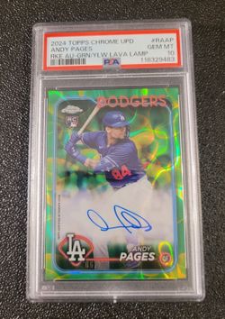PSA 10 /85 Rc on card Auto Andy Pages 2024 Topps Chrome Green Ylw Lava Refractor