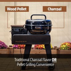 Pit Boss Pellet Grill, Phoenix 375 Square Inch Kettle Grill with Charcoal Insert, Onyx Series
