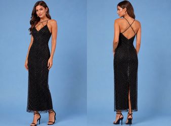 Elegant Black Beaded Formal Dress – Size 6