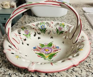 Vintage RCCL Portugal Reticulated Ceramic Basket